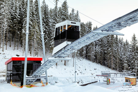 DEMANOVSKA DOLINA, SLOVAKIA - DECEMBER 6, 2021: Station of ropeway TWINLINER in resort Jasna in Low...