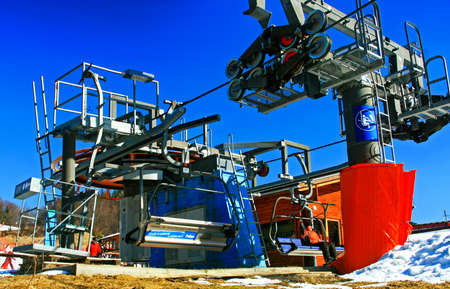 RUZOMBEROk , SLOVAKIA - MARCH 7, 2011: Ski lift in resort Hrabovo - Malinno Brdo, Slovakiaのeditorial素材