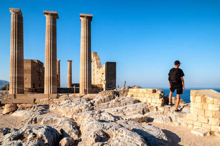 Columns in acropolis of Lindos at Rhodes island in Greeceの写真素材