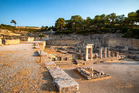 Archaeological site ancient Kamiros town in Rhodes island at Greece: Ruins of Hellenistic doric temple of Pythian Apolloの写真素材
