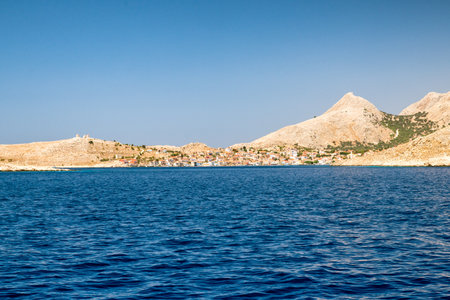 Small island Halki in Aegean sea in Greeceの写真素材