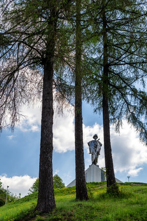 TERCHOVA, SLOVAKIA - MAY 15, 2022: Statue of slovak folk hero Juraj Janosik in village Terchovaのeditorial素材