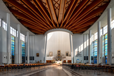 Krakow, Poland - August 11, 2023: Interior of Church Sanctuary of Divine Mercy in Lagiewniki in city Krakowのeditorial素材