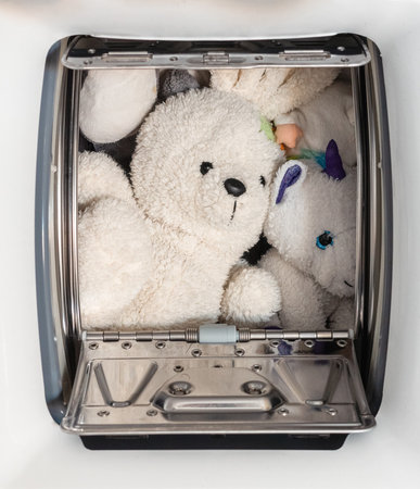 clean stuffed animals in the washing machine.の写真素材