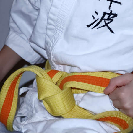 a boy practicing karateの写真素材