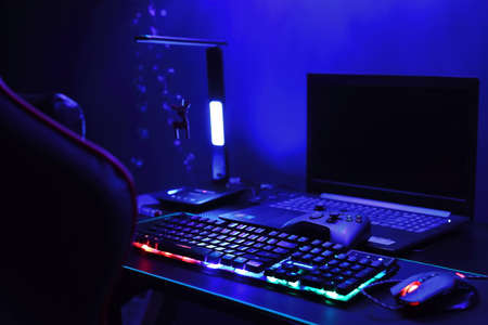 Keyboard with LED backlight. RGB colors. Gaming keyboard.の写真素材