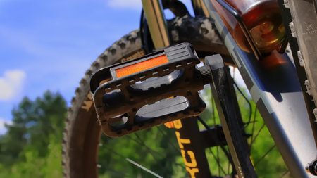 Close-up of a bicycle wheel and rear wheel. The rear wheel of a mountain bike.