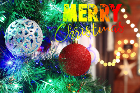 Christmas decorations hung on the Christmas treeの写真素材