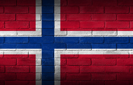 Norwegian flag painted on a brick wall.の写真素材