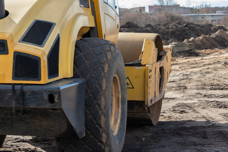 Truck on the construction site, close-up. Heavy-duty construction equipment.の写真素材