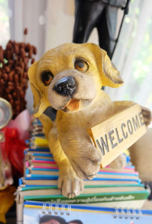 Welcome ceramic dogの写真素材