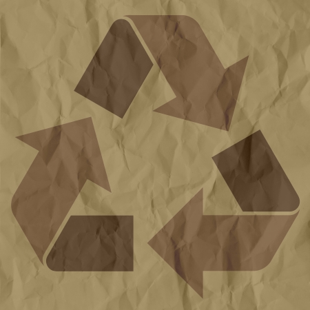 recycle symbol on crumpled paper background の写真素材