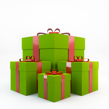 Gift box with ribbon bow on white backgroundの写真素材