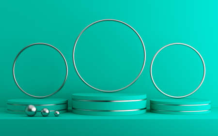 3d background for mock up podium for product presentation, green background, 3d renderingの写真素材