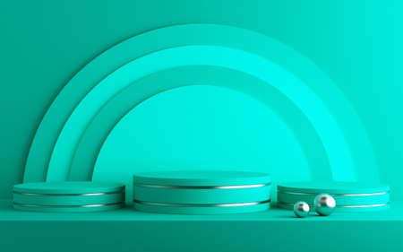 3d background for mock up podium for product presentation, green background, 3d renderingの写真素材