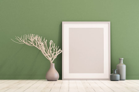 3d rendering of mock up Interior design for living room on green wall