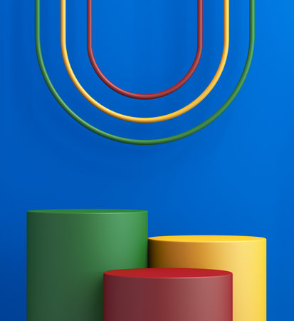 Product stand, colorful 3d mock up for presentation, colorful background, 3d renderingの写真素材