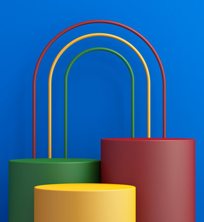 Product stand, colorful 3d mock up for presentation, colorful background, 3d renderingの写真素材