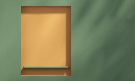 3D product podium display with orange background and tree shadow,summer product mockup background,3D render illustrationの写真素材