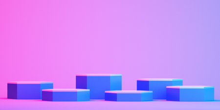 3d podium for mock up for product presentation, colorful background, 3d renderingの写真素材