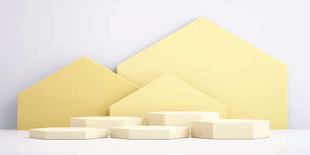 3d background for mock up yellow podium for product presentation, yellow background, 3d renderingの写真素材