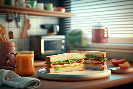 sandwich with fried egg ,becon for breakfast in morning. Generative AIの素材