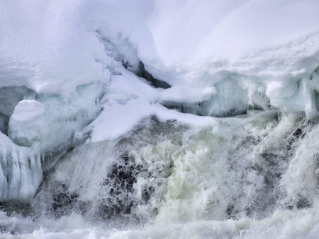 White water in the river Neiden in Norway. Rapids opening in spring. Natural background.の写真素材
