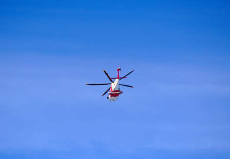 VAASA, FINLAND - MARCH 7 2020: AgustaWestland AW139 rescue helicopter operated by Swedish Maritime Administration flying over Vaasa, Finland.のeditorial素材