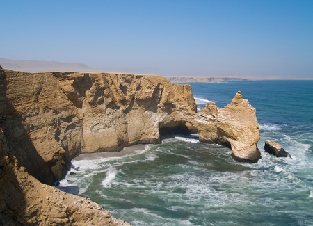 "La Catedral" Cliff in the Paracas nature park in Peruの写真素材