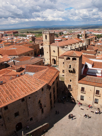 Medieval building in the old city, Caceres, Spainのeditorial素材