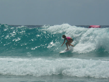 Coolangatta, Australia - 1-3-2019: A female competitor in the quicksilver pro surf competitionのeditorial素材
