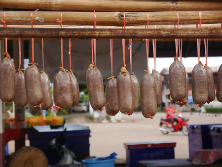 Food sausages of Isan in Thailandの写真素材