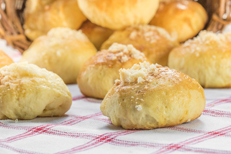Goldish Czech Traditional Wedding Curds Cakes on the White-Red Cloth
の写真素材
