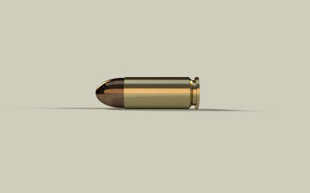 9mm gold bullet on beige background. 3D ilustrationの写真素材