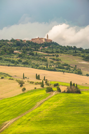 Beautiful Tuscan rural scenery atmosphere in stormの写真素材