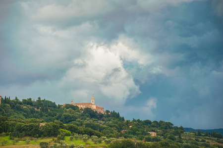 Beautiful Tuscan rural scenery atmosphere in stormの写真素材