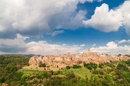 The historic town on the slope of a hill in Tuscany, Italyの写真素材