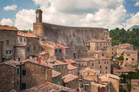 Old streets in the town of Sorano, Italyの写真素材