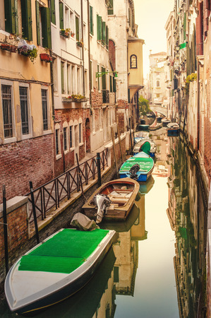 Unknown places and canals in Venice, Italyの写真素材