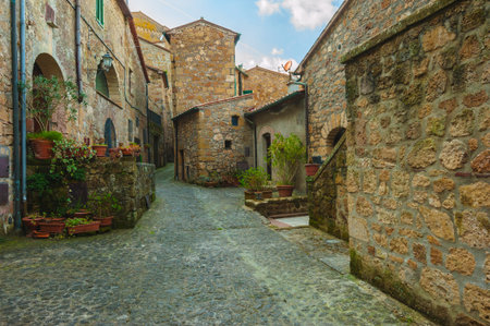 Solar ancient town and the streets of the beautiful Tuscany, Italy