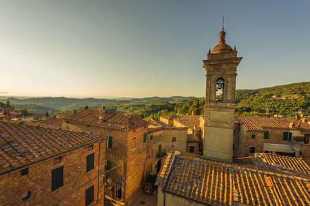 View over the roofs of the medieval village in Italy, Castelmuzioの写真素材