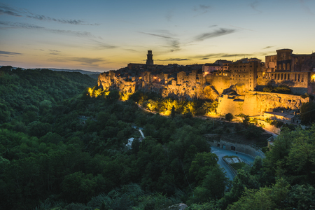 Amazing panoramic view of Pitigliano. Town situated on a rock tufa in Tuscany.の写真素材