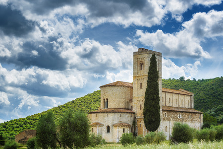 The beautiful Renaissance church in southern Tuscany, Abbey of Sant'Antimo.の写真素材