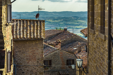 Beautiful streets and corners of the Tuscan town of Cortona, Italy.の写真素材