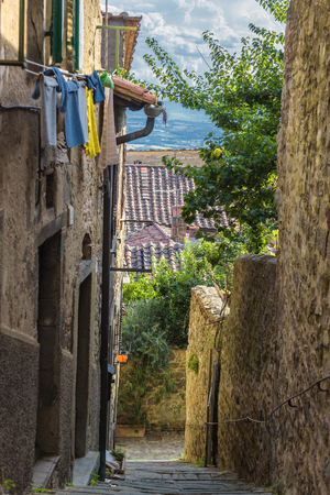 Beautiful streets and corners of the Tuscan town of Cortona, Italy.の写真素材