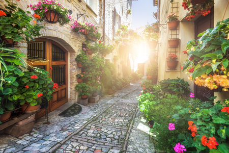 Spello and its nooks and streets of the beautiful Italian towns in Italy.の写真素材