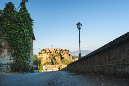 Skyline of town in Lazio, Bagnoregio at sunset.