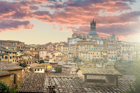 Unbelieveable view of the cityscape of Siena, amazing town in Tuscany.の写真素材