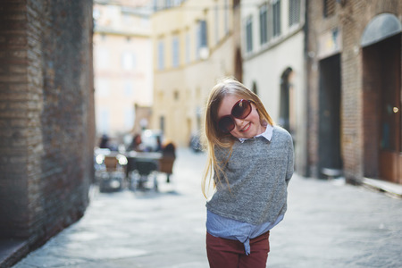 Funny smiling theater beauty girl.の写真素材