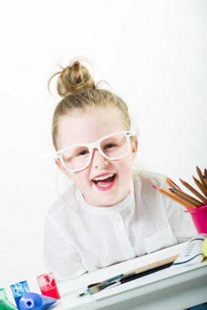 Pensive student drawn challenge of his life.の写真素材